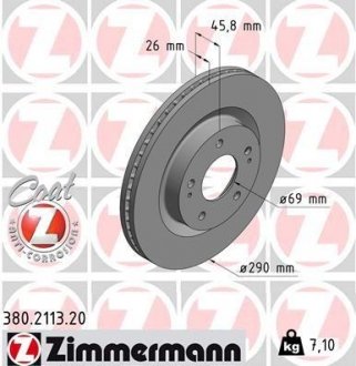 Вентилируемый тормозной диск otto Zimmermann GmbH 380.2113.20