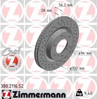 Вентилируемый тормозной диск otto Zimmermann GmbH 380.2116.52