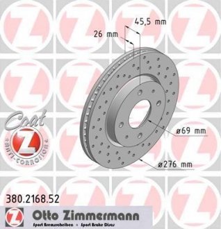 Вентильований гальмівний диск otto Zimmermann GmbH 380.2168.52