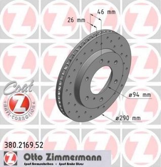 Вентилируемый тормозной диск otto Zimmermann GmbH 380.2169.52