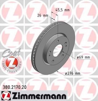 Вентильований гальмівний диск otto Zimmermann GmbH 380.2170.20