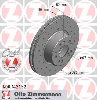 Вентилируемый тормозной диск otto Zimmermann GmbH 400.1421.52