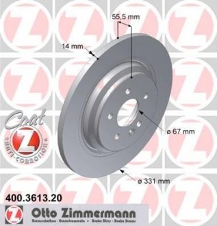 Задній гальмівний (тормозний) диск otto Zimmermann GmbH 400.3613.20