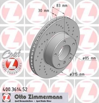 Вентильований гальмівний диск otto Zimmermann GmbH 400.3614.52