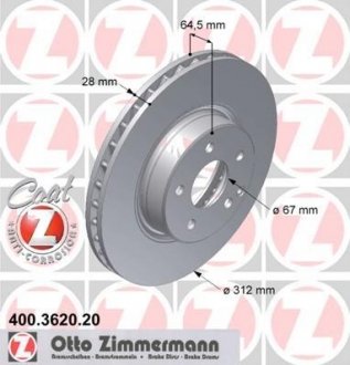 Вентильований гальмівний диск otto Zimmermann GmbH 400.3620.20