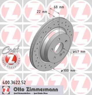 Вентилируемый тормозной диск otto Zimmermann GmbH 400.3622.52