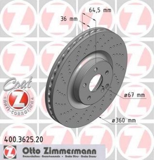 Вентильований гальмівний диск otto Zimmermann GmbH 400.3625.20