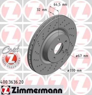 Вентильований гальмівний диск otto Zimmermann GmbH 400.3636.20