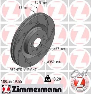 Вентилируемый тормозной диск otto Zimmermann GmbH 400.3649.55
