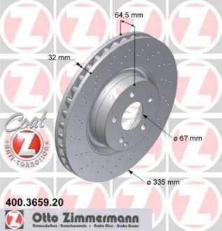 Вентильований гальмівний диск otto Zimmermann GmbH 400.3659.20