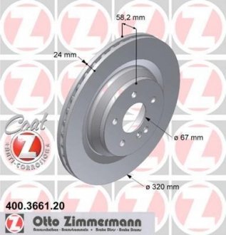 Вентильований гальмівний диск otto Zimmermann GmbH 400.3661.20