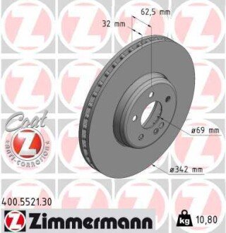 Вентильований гальмівний диск otto Zimmermann GmbH 400552130