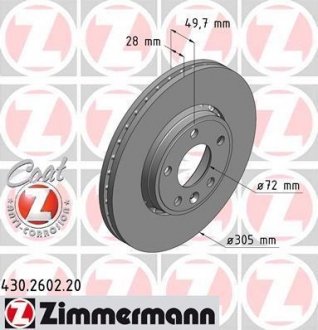 Вентилируемый тормозной диск otto Zimmermann GmbH 430.2602.20