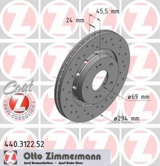 Вентильований гальмівний диск otto Zimmermann GmbH 440.3122.52