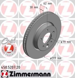 Вентильований гальмівний диск otto Zimmermann GmbH 450.5207.20