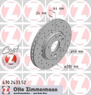 Вентильований гальмівний диск otto Zimmermann GmbH 470.2433.52