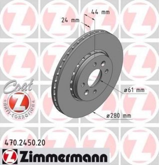 Вентилируемый тормозной диск otto Zimmermann GmbH 470.2450.20