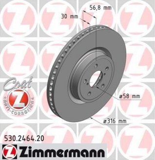 Вентильований гальмівний диск otto Zimmermann GmbH 530.2464.20