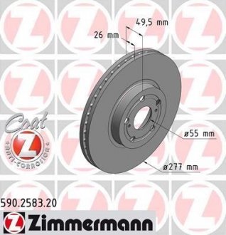 Вентильований гальмівний диск otto Zimmermann GmbH 590.2583.20