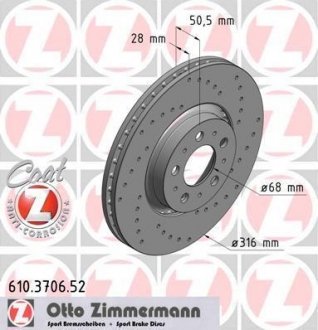 Вентильований гальмівний диск otto Zimmermann GmbH 610.3706.52