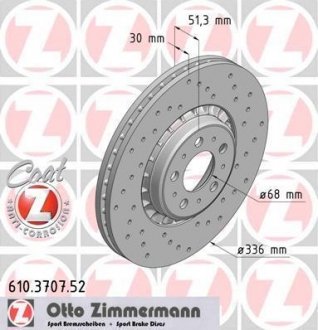 Вентильований гальмівний диск otto Zimmermann GmbH 610.3707.52