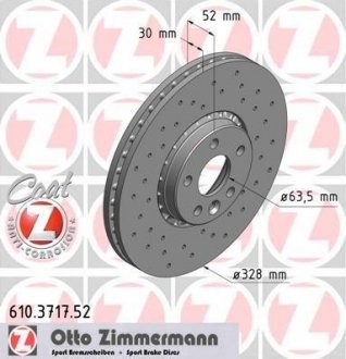 Вентильований гальмівний диск otto Zimmermann GmbH 610.3717.52