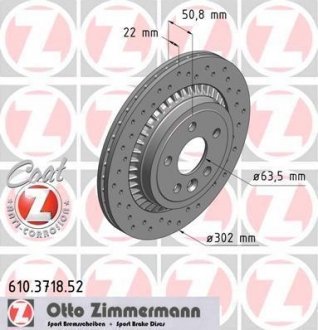 Вентильований гальмівний диск otto Zimmermann GmbH 610.3718.52