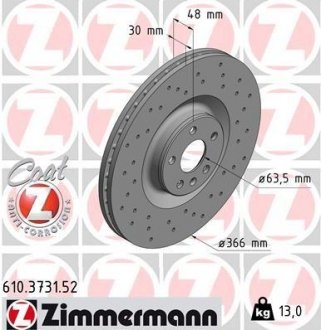 Вентильований гальмівний диск otto Zimmermann GmbH 610.3731.52