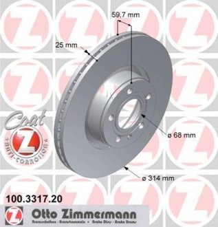Вентильований гальмівний диск otto Zimmermann GmbH 100331720