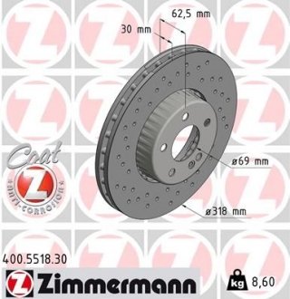 Диск гальмівний передній Formula S disc otto Zimmermann GmbH 400551830