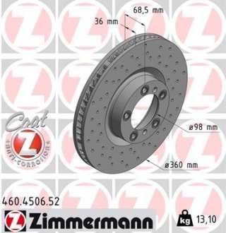 Вентилируемый тормозной диск otto Zimmermann GmbH 460450652