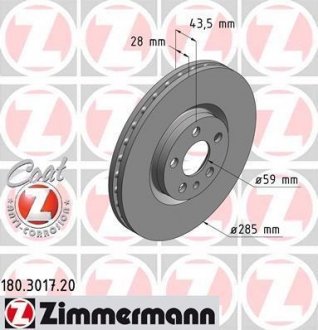 Вентильований гальмівний диск otto Zimmermann GmbH 180.3017.20