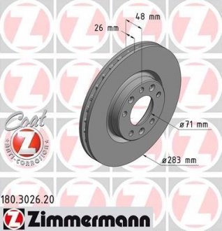 Вентильований гальмівний диск otto Zimmermann GmbH 180.3026.20