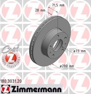 Вентильований гальмівний диск otto Zimmermann GmbH 180.3031.20