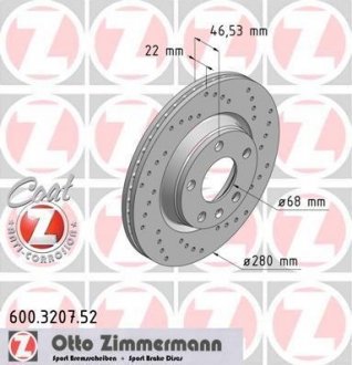 Вентильований гальмівний диск otto Zimmermann GmbH 600.3207.52