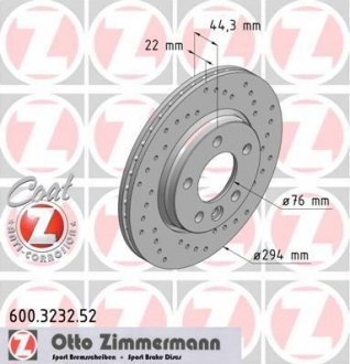 Вентильований гальмівний диск otto Zimmermann GmbH 600.3232.52