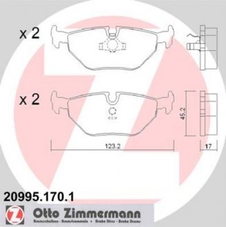 Задние тормозные колодки otto Zimmermann GmbH 209951701