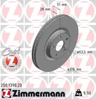 Гальмiвнi диски переднi Otto Zimmermann GmbH 250139820