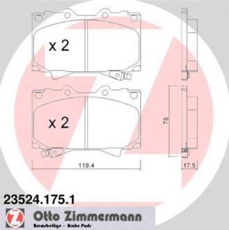 Передні тормозні (гальмівні) колодки otto Zimmermann GmbH 235241751