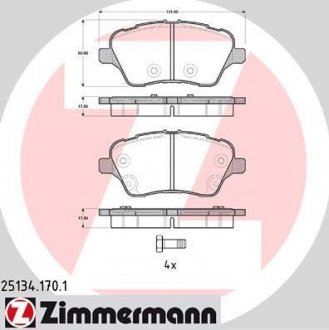 Передні тормозні (гальмівні) колодки otto Zimmermann GmbH 251341701