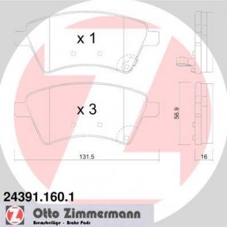 Передні тормозні (гальмівні) колодки otto Zimmermann GmbH 243911601