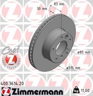 Вентильований гальмівний диск otto Zimmermann GmbH 400361420