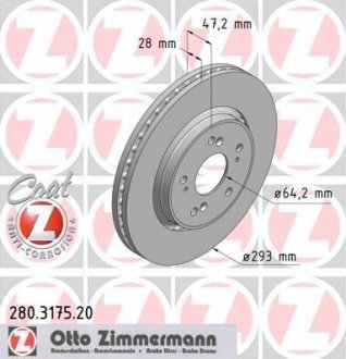 Вентилируемый тормозной диск otto Zimmermann GmbH 280317520