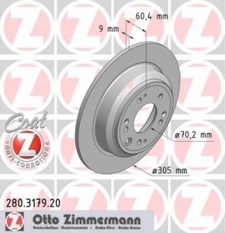 Задній гальмівний (тормозний) диск otto Zimmermann GmbH 280317920