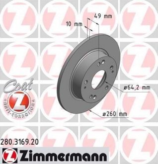 Задний тормозной диск otto Zimmermann GmbH 280316920