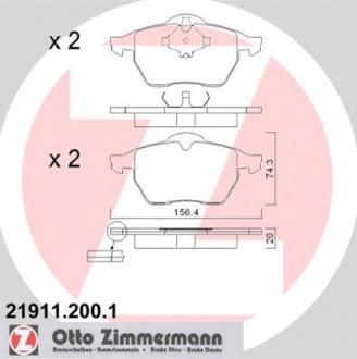 Передні тормозні (гальмівні) колодки otto Zimmermann GmbH 21911.200.1