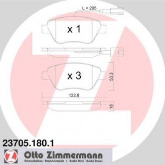 Тормозні (гальмівні) колодки otto Zimmermann GmbH 23705.180.1