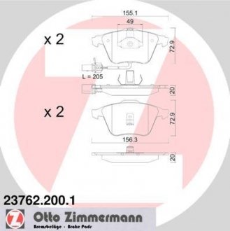 Передні тормозні (гальмівні) колодки otto Zimmermann GmbH 23762.200.1
