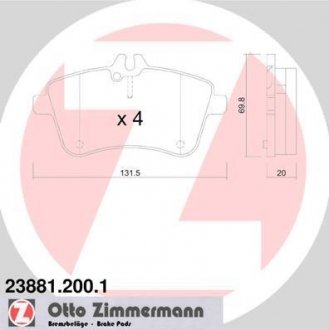 Тормозні (гальмівні) колодки otto Zimmermann GmbH 23881.200.1
