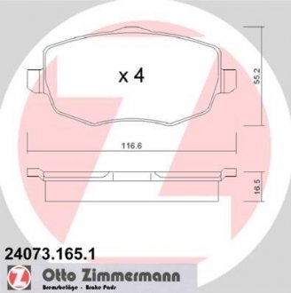 Передні тормозні (гальмівні) колодки otto Zimmermann GmbH 24073.165.1
